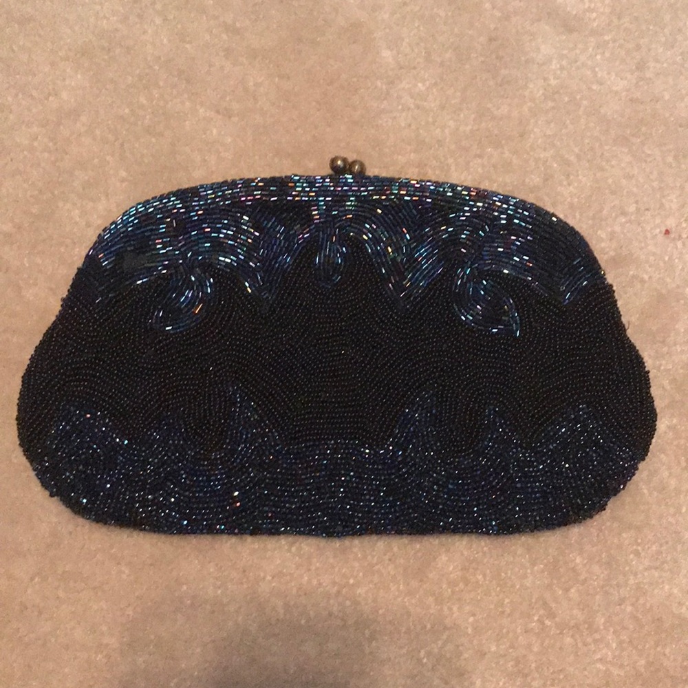 Navy beaded clutch